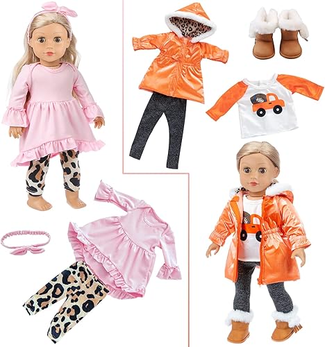 Miniatura 4 de Ecore Fun 4 juegos de ropa y zapatos de muñeca de 18 pulgadas y bolsa linda para niños, ropa casual para muñecas de 18 pulgadas con banda para el