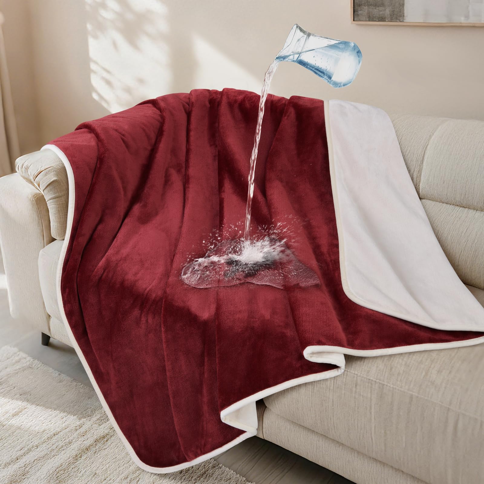 LOOBANI Waterproof Dog Blanket for Couch, Soft Couch Cover 50" x 60", Red