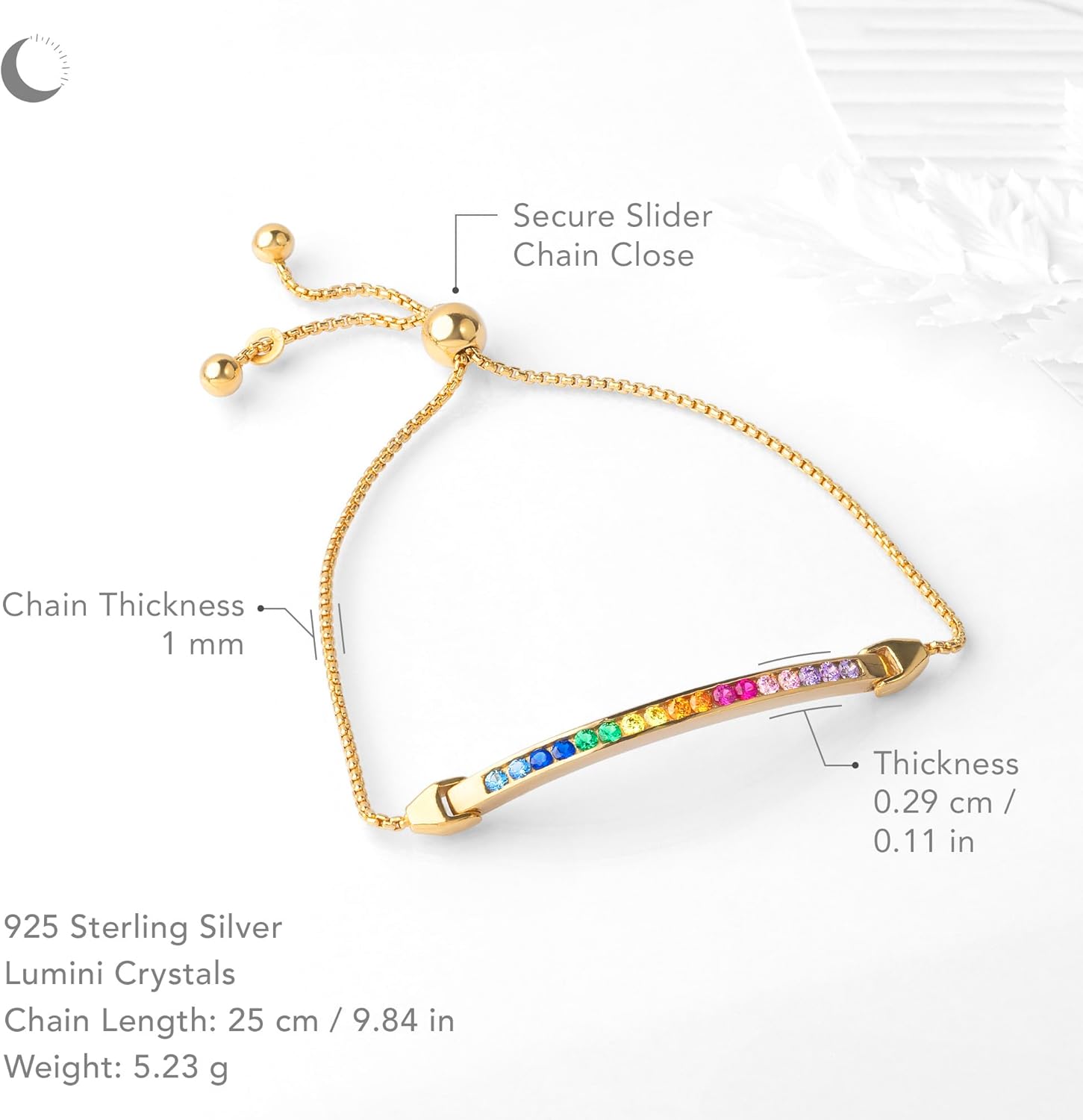 Amberta Lumini Women 925 Sterling Silver Rainbow Bracelet: Silver Multicolour Tennis Bracelet