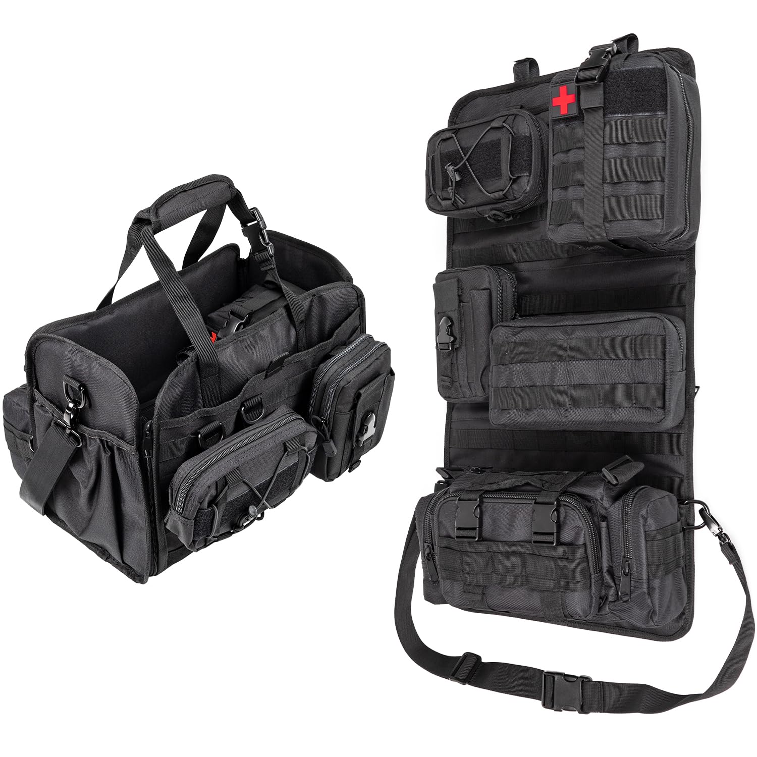 omotor Universal Tactical Car Seat Back Organizer Patrol Bag Tactical Molle Vehicle Organizers with 5 Detachable Molle Pouches Multi-function Designed