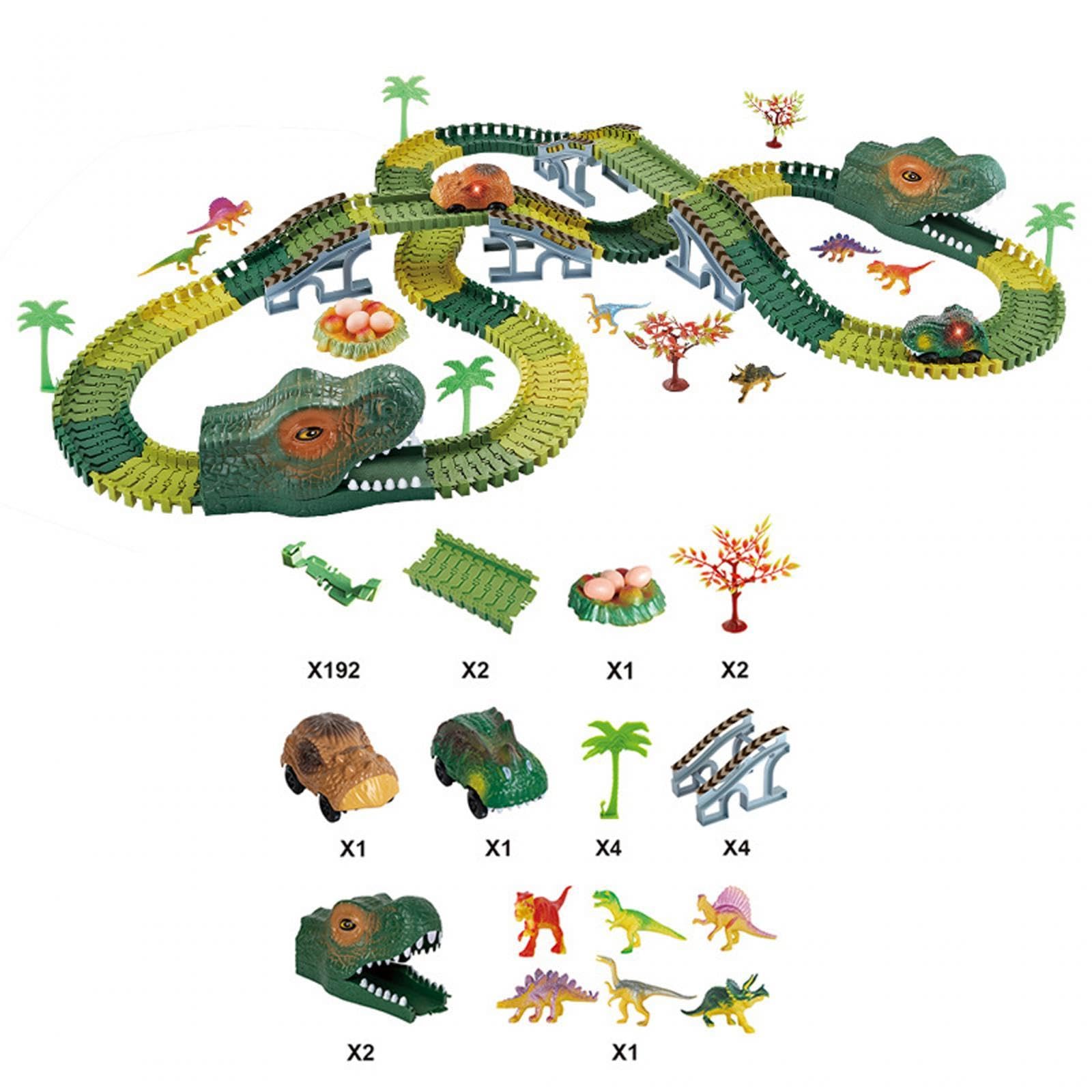 Dinosaurier Rennbahn Set Flexibles Autospielzeug Dinosaurier Spielzeug Kreatives Bahnspiel Kinderfreundliches Pp Material für Kinder Ab 3 Jahren, 192 Dinosaurierspur
