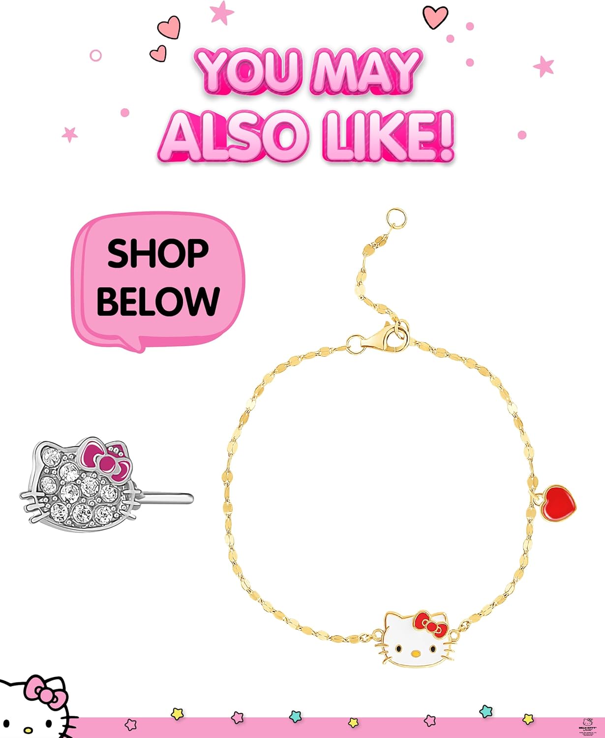 Hello Kitty Sanrio Jewelry Set - Flash Plated 18+3 Necklace and Stud Earrings Officially Licensed
