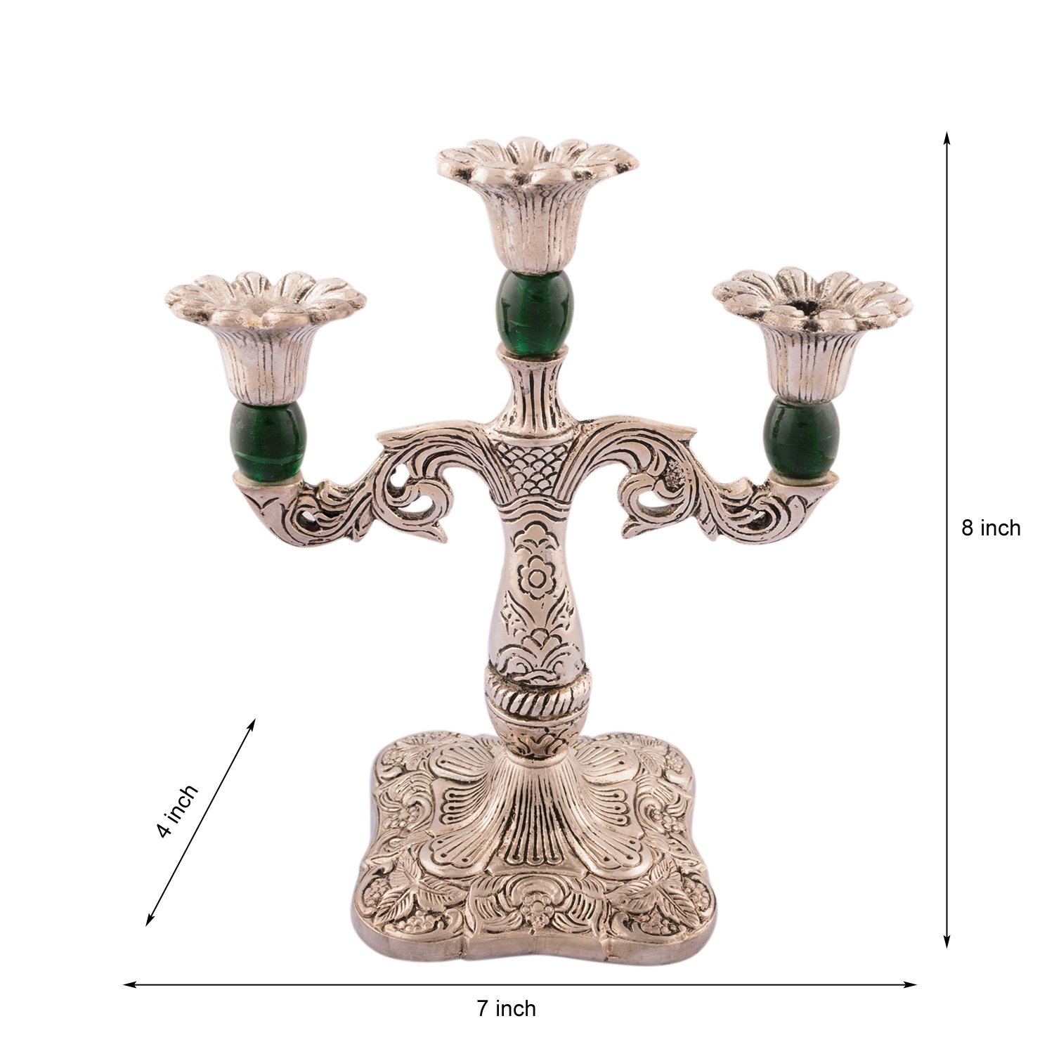 eCraftIndia Royal Green Crystal Metal Candle Stand