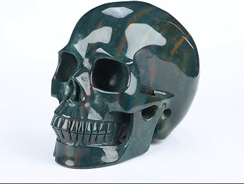 Skullis 5.0 Bloodstone Crystal Skull, Hand Carved Gemstone Fine Art Sculpture, Reiki Healing Stone Statue.3329.