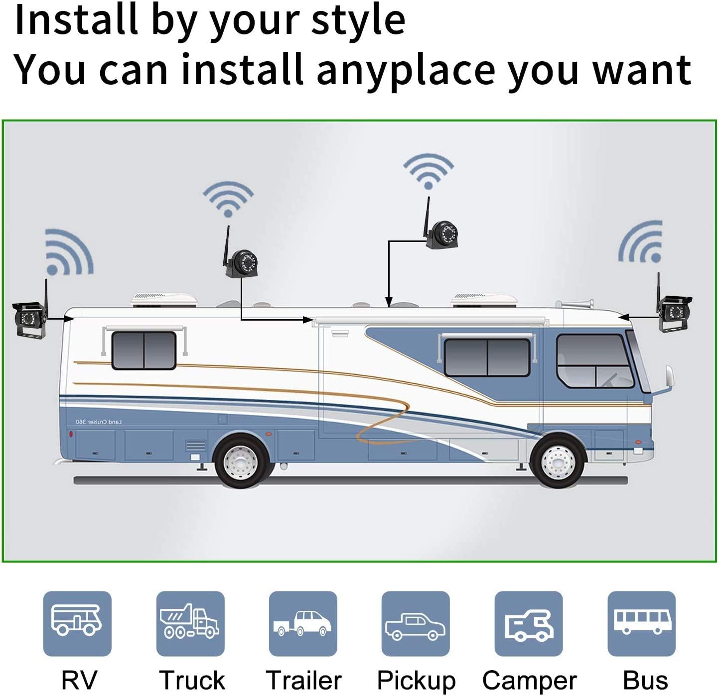 Creative Product eRapta Wireless Backup Camera System with Built-in DVR and 1080P 7'' Monitor, 2.0 Stable Digital Wireless Kit 4 Channels Reverse Rear Side View Back up Camera for RV Truck Trailer Pickup (Black) One-Day Sale: Up to 50% Off eRapta Wireless Backup Camera System with Built-in DVR and 1080P 7'' Monitor, 2.0 Stable Digital Wireless Kit 4 Channels Reverse Rear Side View Back up Camera for RV Truck Trailer Pickup (Black)