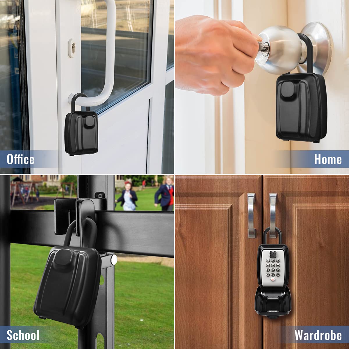 Caja para Llaves con Codigo 12 Dígitos Combinacion Caja Fuerte para Llave con Grillete Extraíble, Impermeable Caja Seguridad Llaves Exterior Interior para Hogar Office Garage School