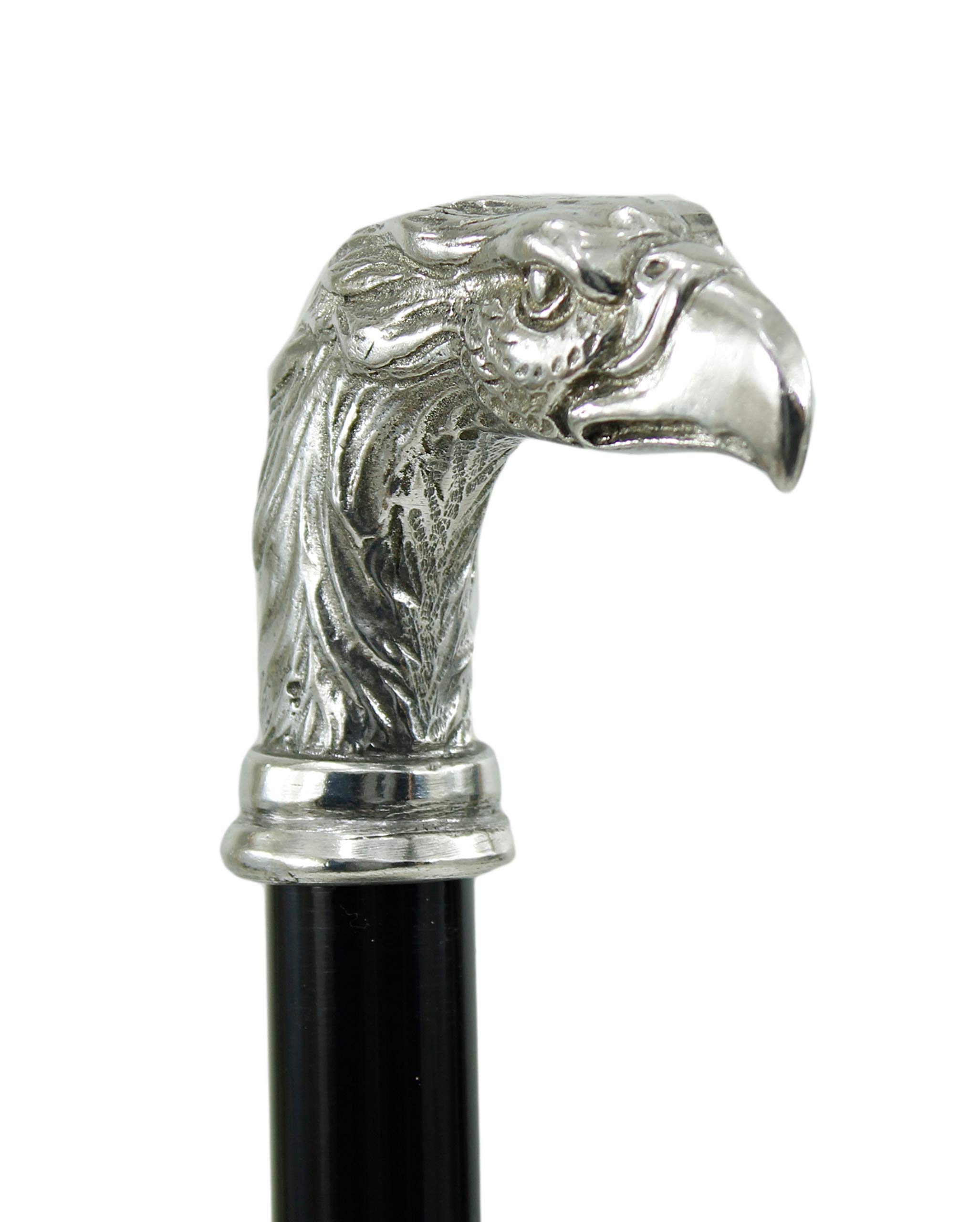 CAVAGNINI bastone da passeggio aquila personalizzato incisione nome, impugnatura in peltro lucido come argento, made in Italy artigianale, regalo lusso uomo donna sposo, 97 cm 5 colori