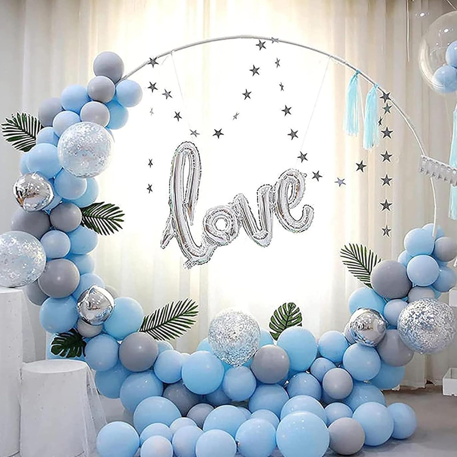 HJXGQJM Metall Luftballon Bogen Kit, Eisen Hochzeitsbogen, Ballonbogen Gestell Mit Fuß, Ballon Ring, DIY Metall Runde Ballon Bogen Girlande, Gold/Weiß Traubogen Hochzeit(White,200cm)
