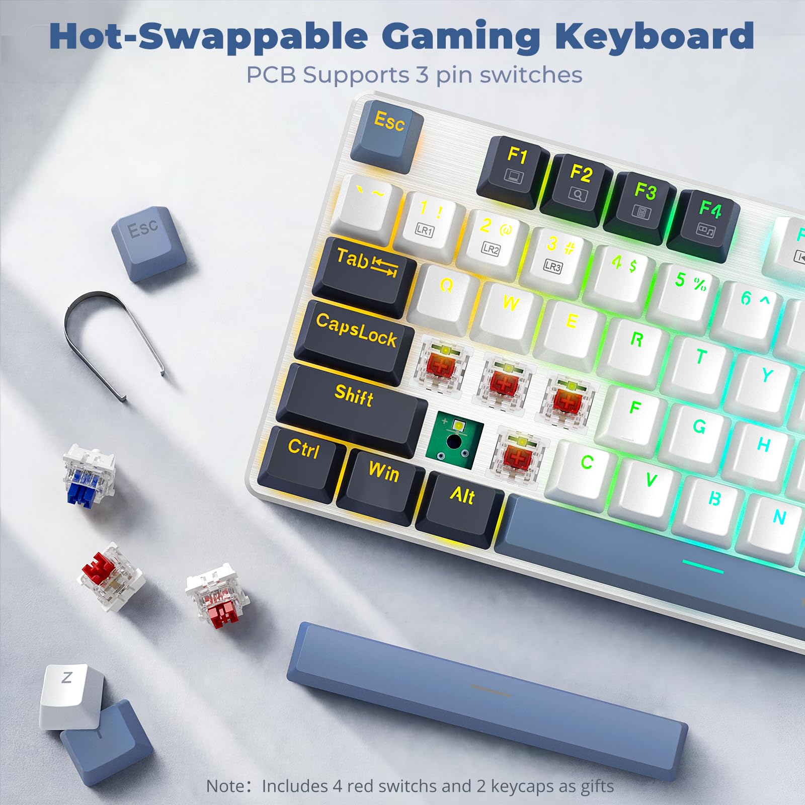 Redragon Teclado mecánico para juegos con cable, 11 modos retroiluminados programables, interruptor rojo intercambiable en caliente, antifantasma, teclas PBT de doble disparo, teclado iluminado para