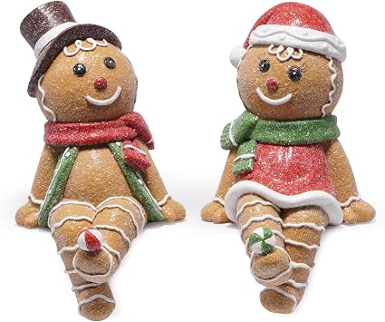 Hodao Gingerbread Man Figurines Decorations Festive Stock Hanger Decor for Fireplace, Tabletop Decoration, Holiday Gift for Family Traditional Christmas Sock Holder Decor Statue