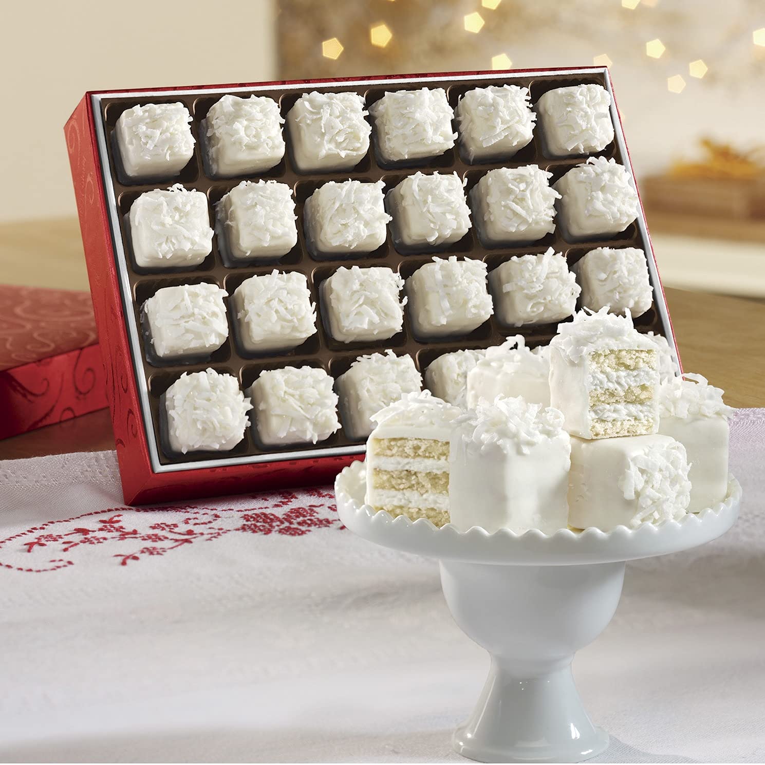 The Swiss Colony Coconut Petits Fours – Gourmet Mini Layer Cakes with Coconut Creme and Swiss Creme Icing, Holiday Cake Assortment Gift Pack of 24, Petits Fours Cakes for Dessert and Celebrating