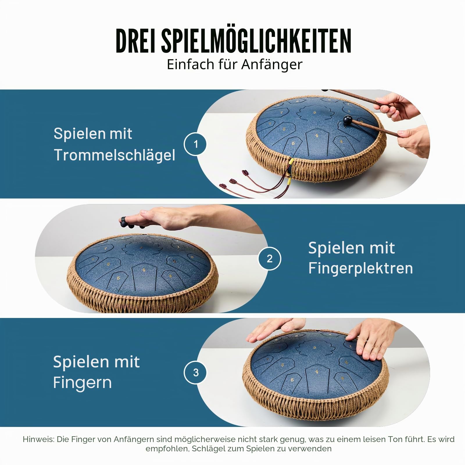 VEVOR Zungentrommel 356mm, Steel Tongue Drum 15 Noten, Regentrommel D-Dur-Tonart, Regenglockenspiel mit 2 Schlägeln & Tragetasche, Handpan-Trommel, Schlaginstrument für Musikunterricht & Yoga, Blau