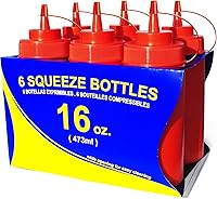 New Star Foodservice 16 oz Red Wide Mouth Squeeze Bottles, Leakproof Condiment Dispensers, BPA-Free Pack of 6
