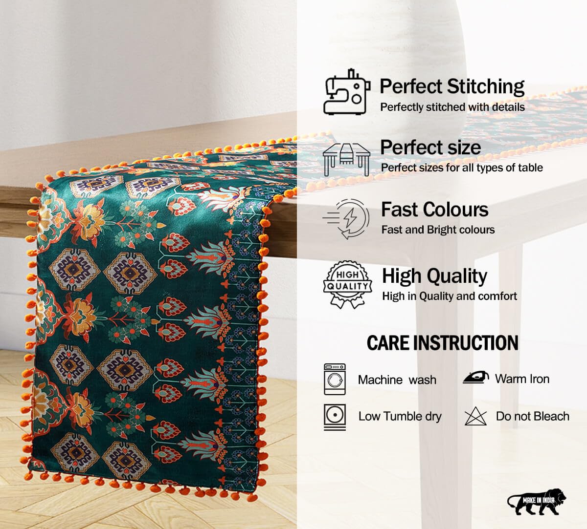 India Circus by Krsnaa Mehta Evergreen Essence Printed Micro Velvet 4 Seater Table and Bed Runner (94 x 14 inches) 1