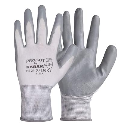 KARAM ProKut Multi Purpose Polyester with Black Latex Crinkle Coating Glove|Safety Gloves for Men Industrial|Hand Safety gloves|HS31|SIZE - Medium |Pack of 5