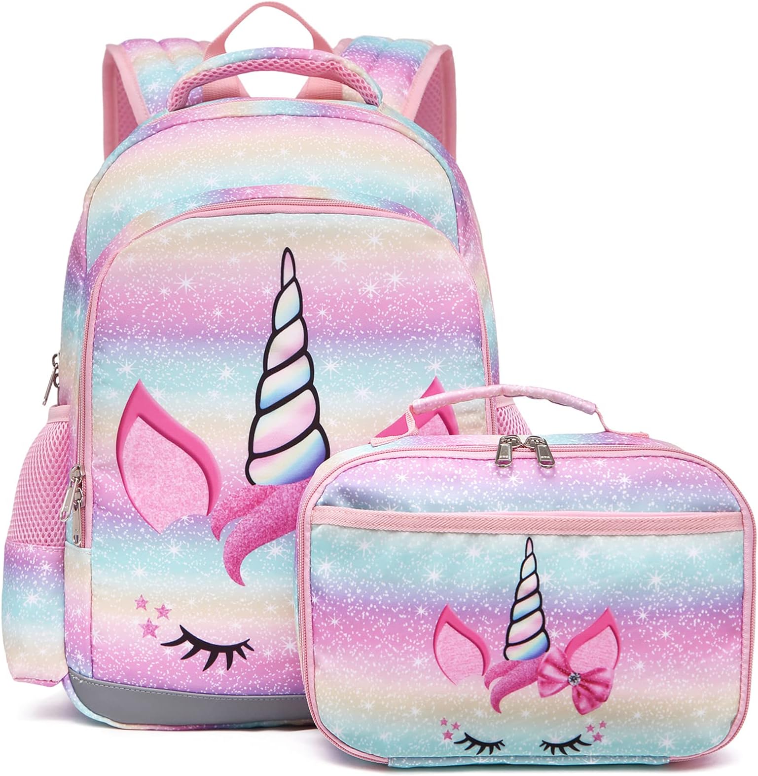 Rainbow Girls Backpack, Kid Backpacks for Girls Cute Lightweight Bookbag with Lunch Bag Rainbow