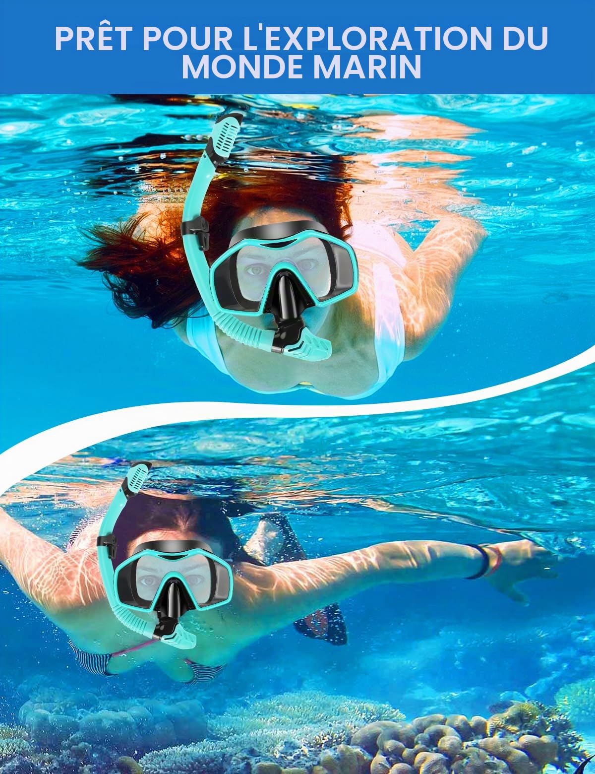 Kit de Plongée pour Adulte avec Masque et Tuba,Palmes Réglables,Bouchons d'oreilles,Masque de Plongée,Kits de Randonnée Aquatique pour Snorkeling Adultes,Aventure sous-Marine