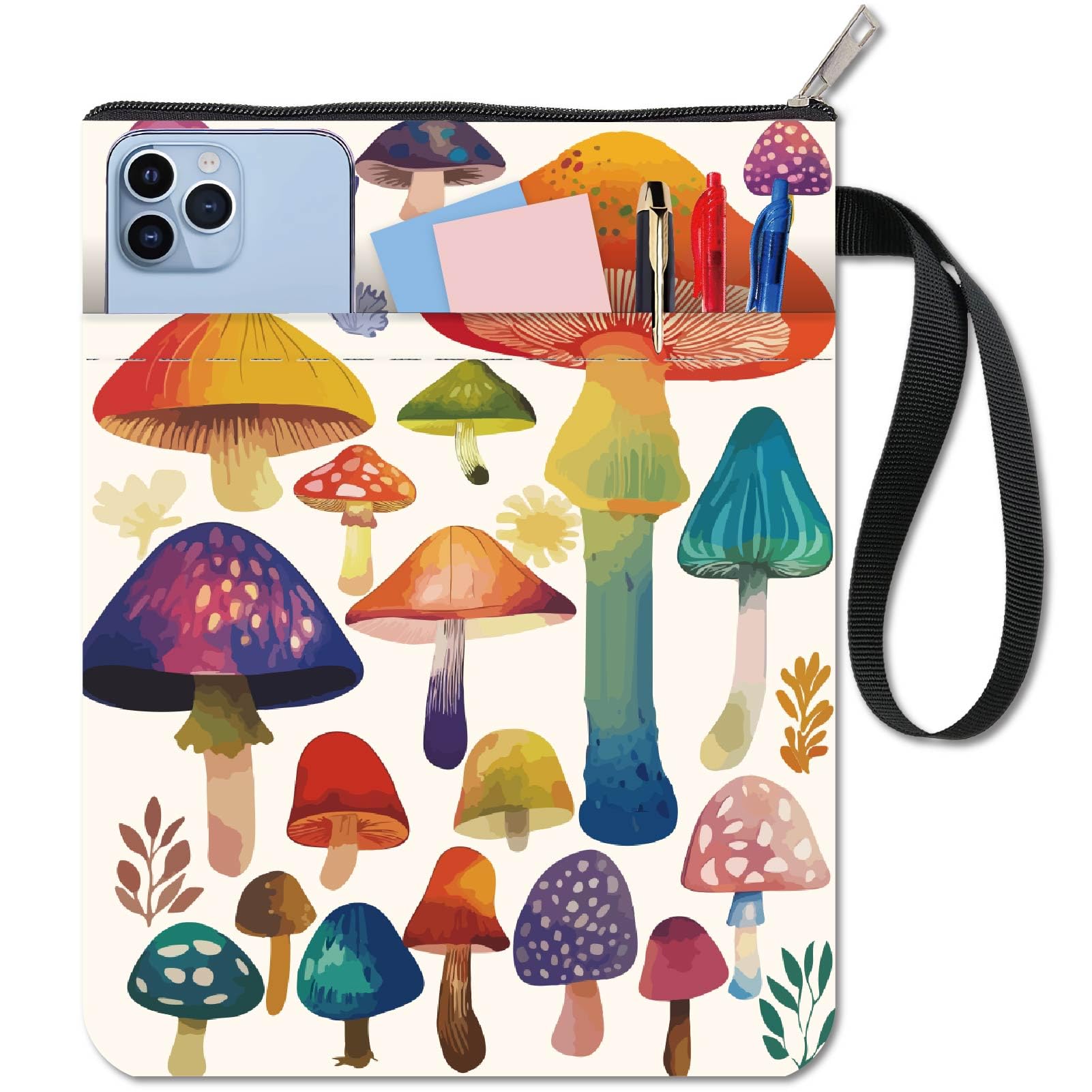 CRASPIRE Mushroom Book Covers Book Protector Colorful Book Sleeve for Paperbacks Washable Fabric Cloth Book Cover with Zipper and Extra Sleeve Pocket for Book Lovers Classmate Gifts