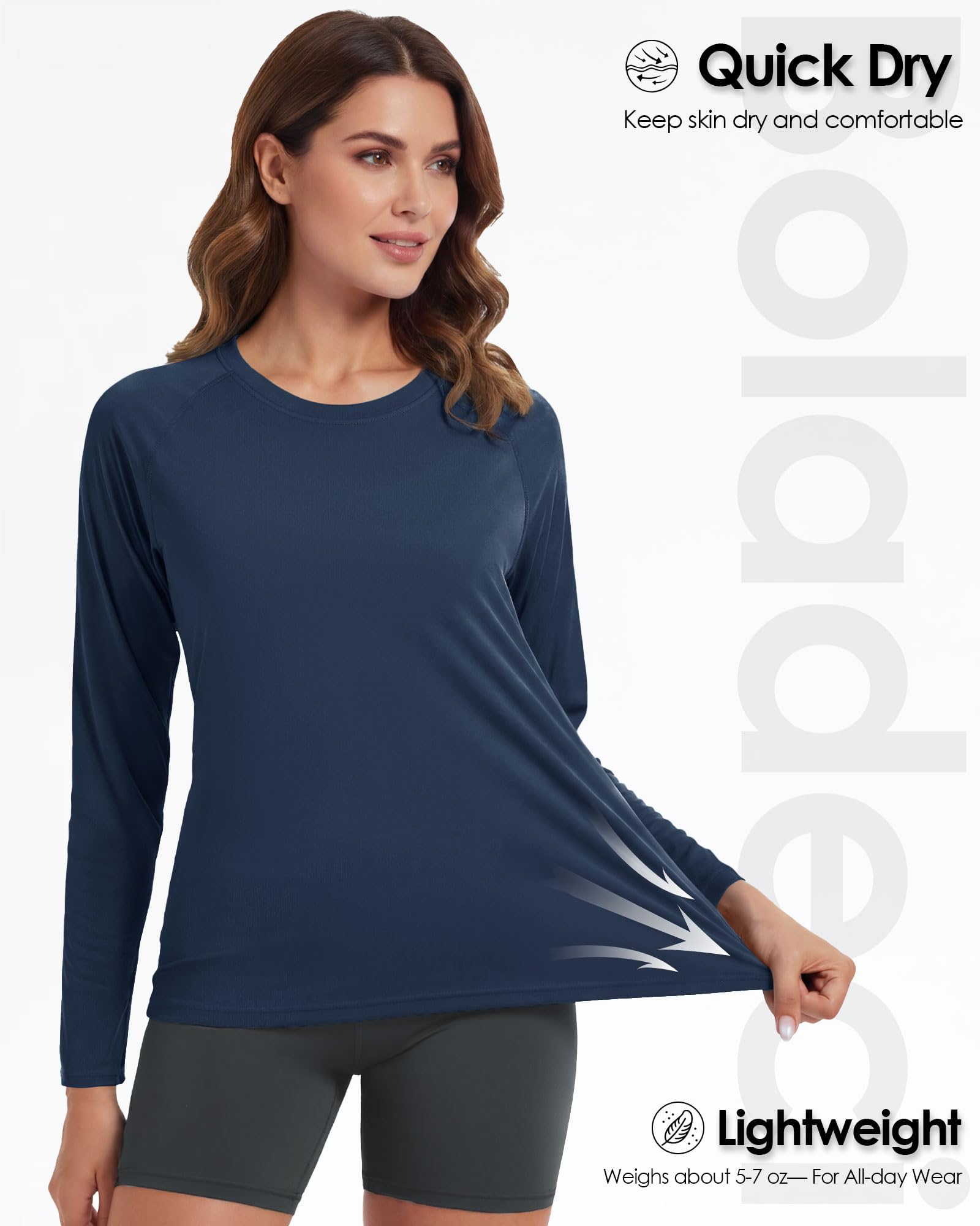 Boladeci Camisetas para el sol para mujer, protección UV UPF 50+, manga larga, protección contra erupciones, secado rápido, ligeras, para entrenamiento, natación, camisetas