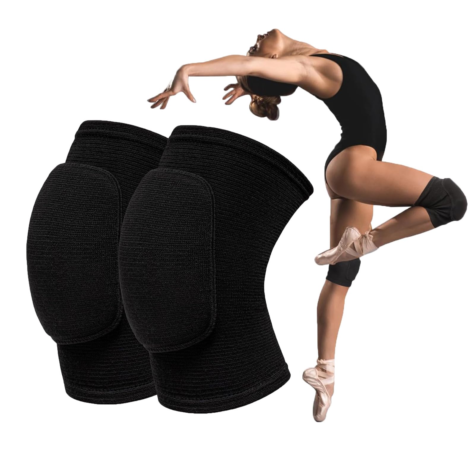 FAINCA Knieschoner, Verdickter Schwamm Knieschoner Volleyball, Elastizität Volleyball Knieschoner, Knieschoner Tanzen, für Sport Fußball Handball Tanzen (Schwarz/L