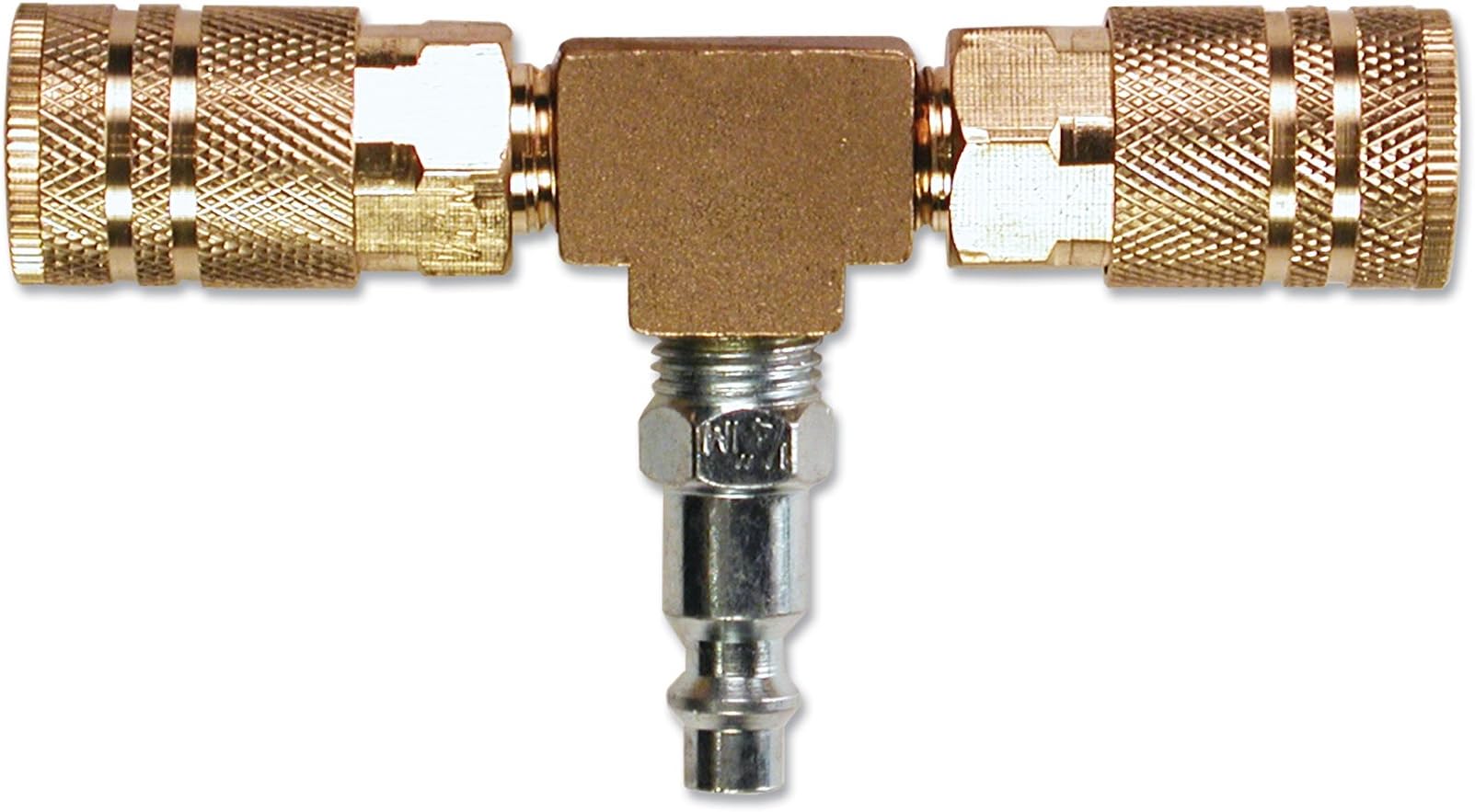 Primefit M1404-4 2-Way T-Style Air Manifold with Industrial 6-Ball Brass Couplers, 1/4"