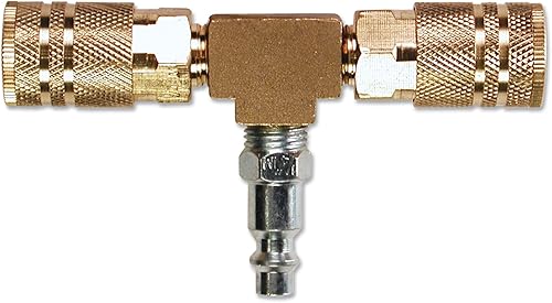 Primefit M1404-4 Colector de aire estilo T de 2 vías con acopladores industriales de latón de 6 bolas, 14"