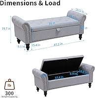 Vista 42 de Babion Banco otomano de almacenamiento con brazos, banco de extremo de cama para dormitorio, banco de almacenamiento con botones para entrada, sala