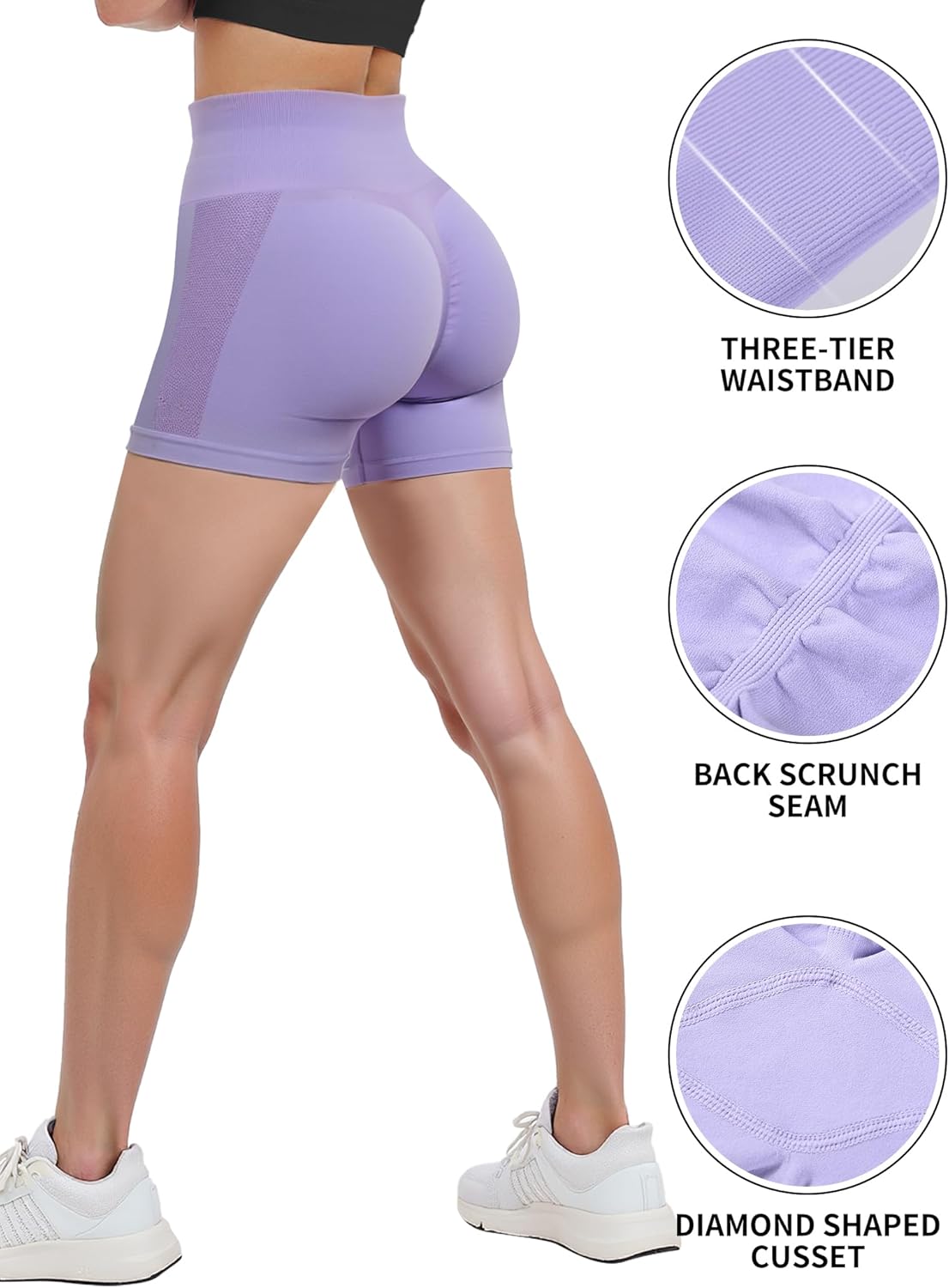 Beauty Women's 3.6" Athletic Seamless Scrunch Booty Shorts High Waist Lifting Butt Workout Gym Yoga Athletic Shorts Lilac - Image 6