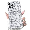 NITITOP Compatible with iPhone 15 Pro Case Clear with Card Holder Cute Flower Floral Leave Pattern for Women Girl Soft TPU Shock-absorbing Wallet Case Protective Phone Cover - Black