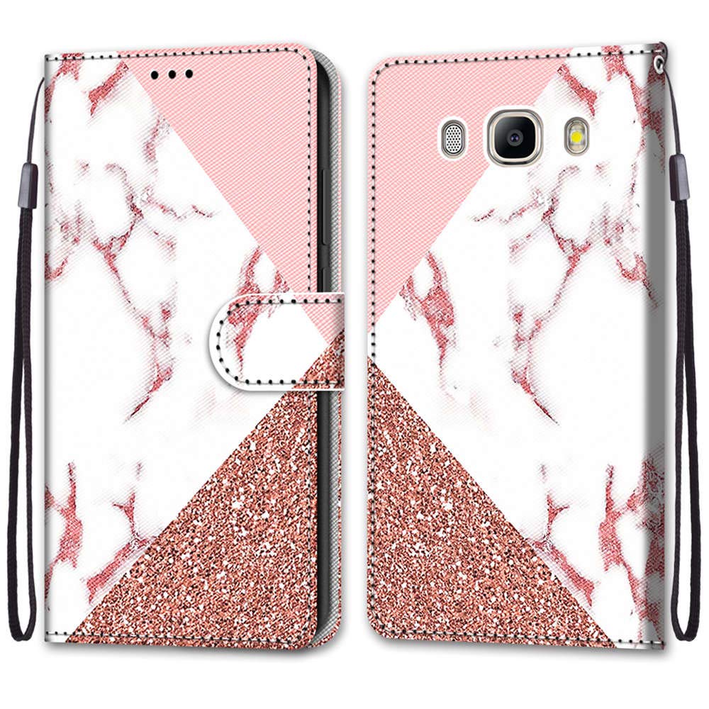 Shinycase Pink Stone Pattern For Samsung Galaxy J5 2016 Colorful Pu Leather Wallet Flip Card Slots Cover Side Pocket Shockproof Protective Magnetic Closure Bumper Phone Cases For Galaxy J5 2016
