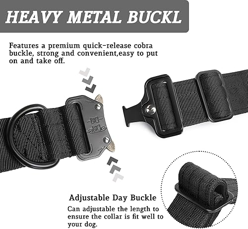 Miniatura 3 de Collar táctico para perro con asa de control, ajustable de nailon para entrenamiento militar, collar grueso para perro, resistente y de liberación