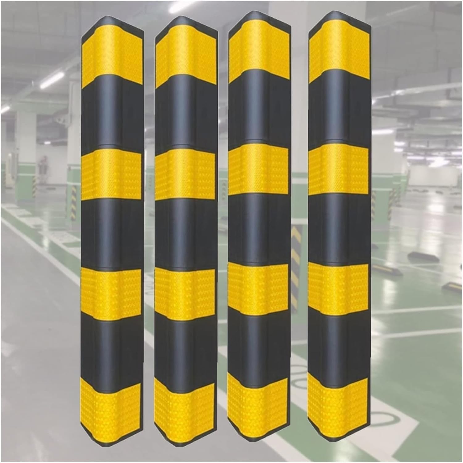 Juego de 4 Protectores Esquinas Espuma Reflectante autoadhesivos | For Garajes Almacenes(Black and yellow)