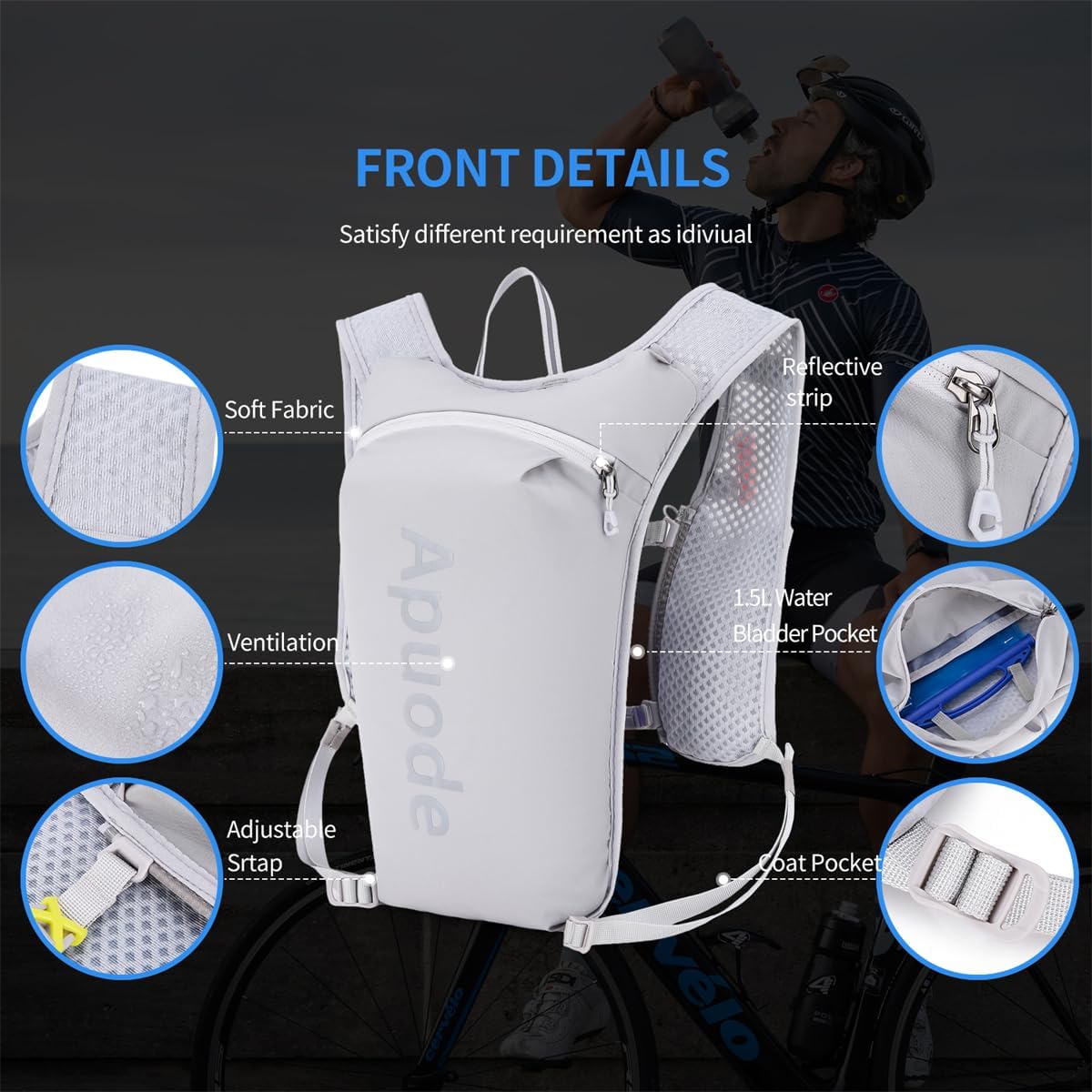 Running Hydration Vest Backpack,Lightweight Insulated Pack Daypack for Hiking Trail Running Cycling Race Marathon for Women Men - Image 3