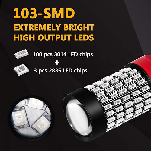 Miniatura 2 de PHINLION 7440 7443 Bombillas LED rojas de luz trasera de freno, 2800 lúmenes, súper brillante, 3014 103-SMD 7441 7444, bombilla LED para parada de