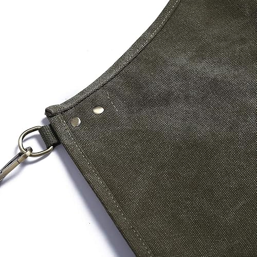 Miniatura 5 de Luchuan Delantales de chef para hombres y mujeres, delantal de trabajo de lona con bolsillo grande y correas largas ajustables M-XXL