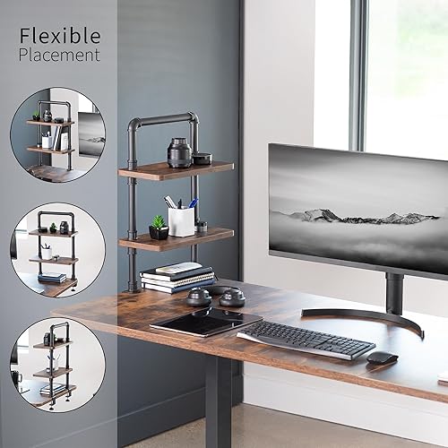Miniatura 4 de VIVO Clamp-on - Estantería de mesa de tubería industrial de 2 niveles de 16 pulgadas, organizador de extensión de escritorio resistente, estante de