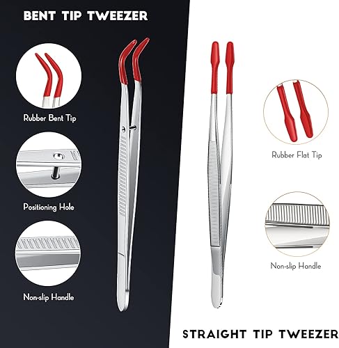 Miniatura 9 de Juego de 2 pinzas con puntas de goma, puntas planas dobladas y rectas, pinzas recubiertas de PVC para sellos, monedas, joyas, manualidades,