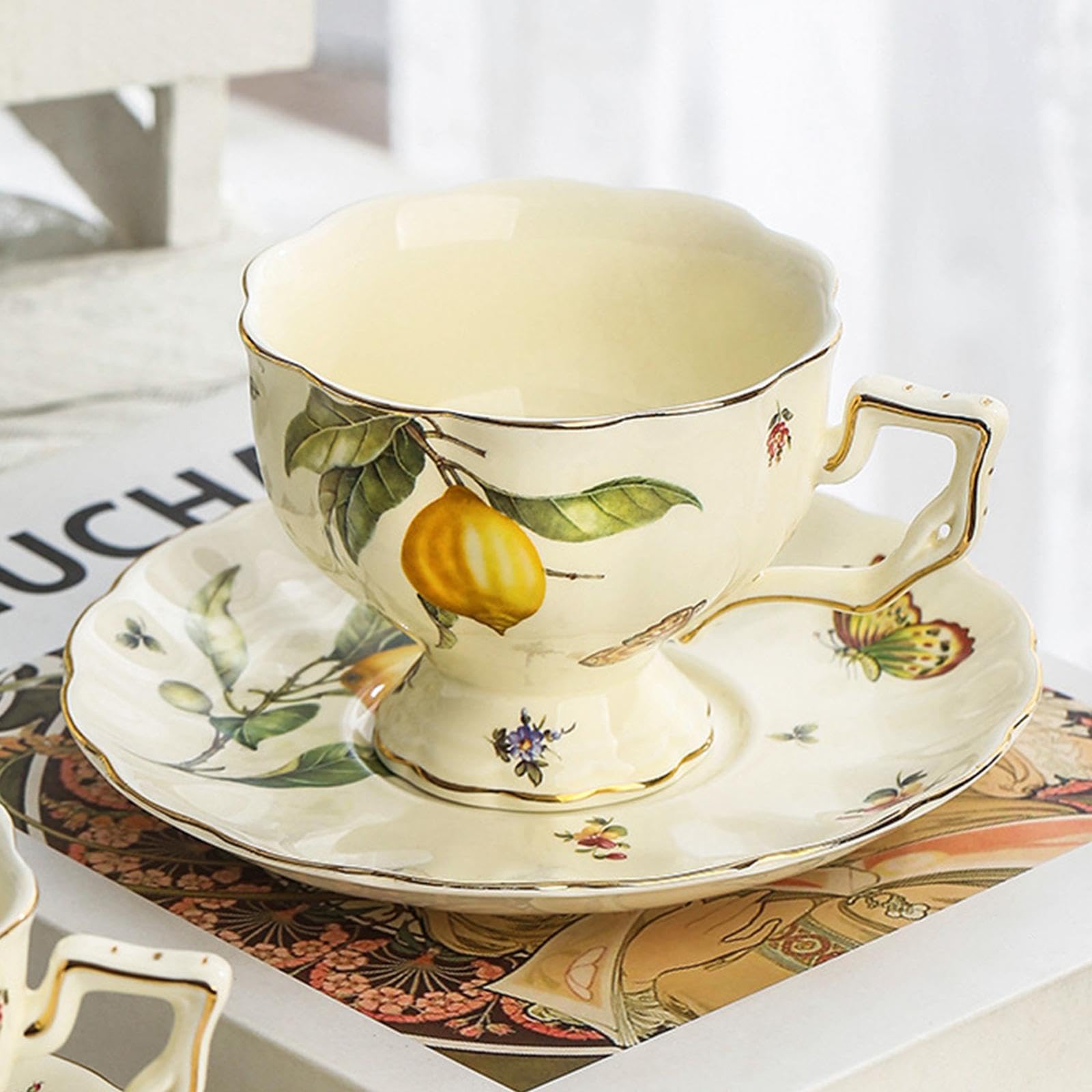 Tazza da caffè in Ceramica con piattino, Tazze da Latte, Accessori creativi, Tazza da caffè Espresso Multifunzionale Decorativa, Ornamento