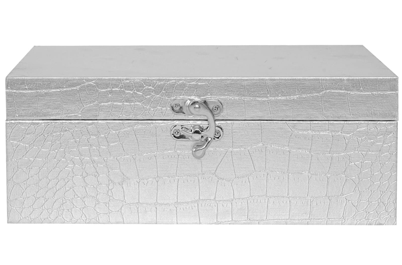 Juego de 2 cajas de almacenamiento decorativas de madera, cuero de cocodrilo plateado con cierre para el hogar, cocina, sala de estar, regalo ideal para recuerdos de boda, joyería 6
