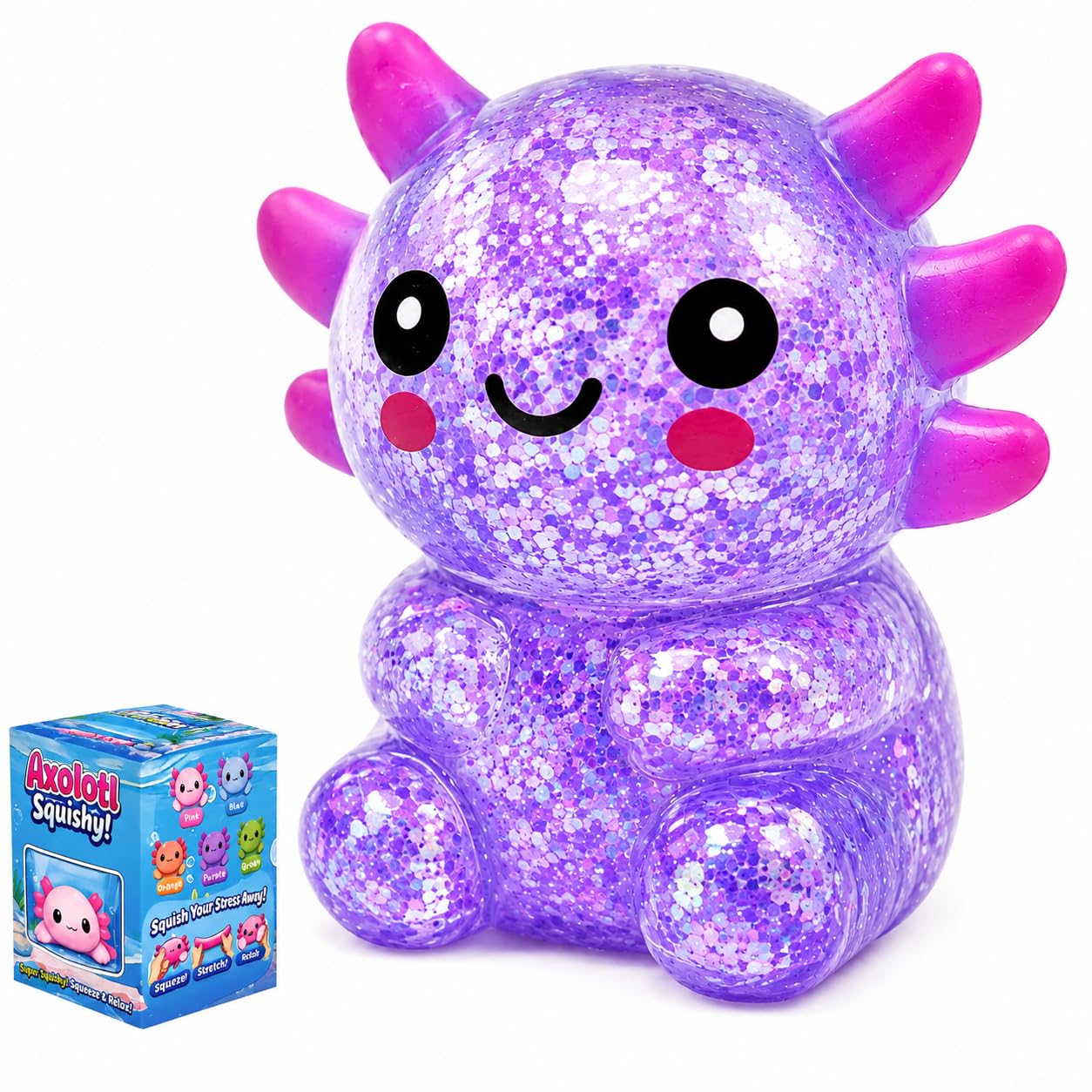 Tibberly Axolotl Squishy Stress Ball, Soft Slow Rising Sensory Toy | Cute soft axolotl squishy with a slow rising feel for squeezing, sensory play, relaxation, focus and everyday stress relief.