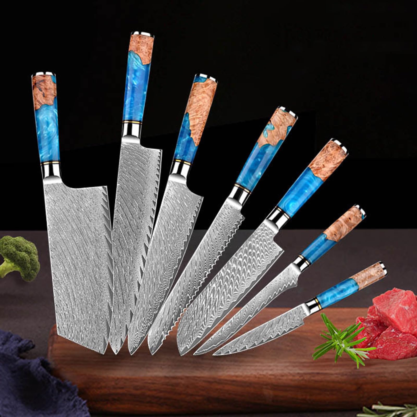 Knife Set 7 Pcs Knives Sets for kitchen with Resin Wood Handle Dishwasher Safe Anti-slip handle