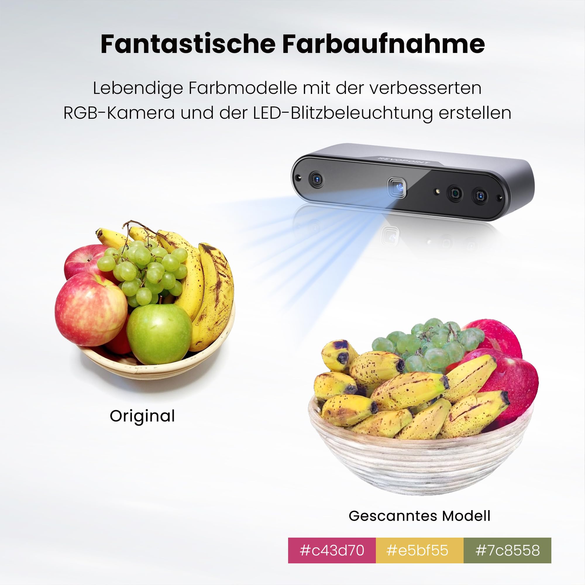 Revopoint INSPIRE 3D-Scanner für 3D-Druck, Handheld 3D-Scanner mit bis zu 18 FPS Scangeschwindigkeit, vollfarbiges 3D-Scannen, Quicksurface 30-Tage Testversion, Kompatibel mit Android/iOS/Mac/Win