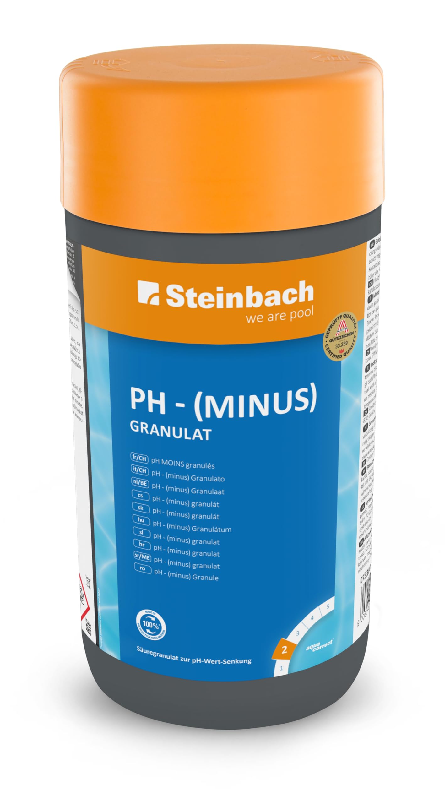 Steinbach Poolpflege pH-Minus Granulat - 0753001TV00-1,5 kg - Zur pH-Wert-Senkung im Pool - Gut löslich & staubreduziert - Für bessere Wirksamkeit von Chlor & Desinfektionsmitteln