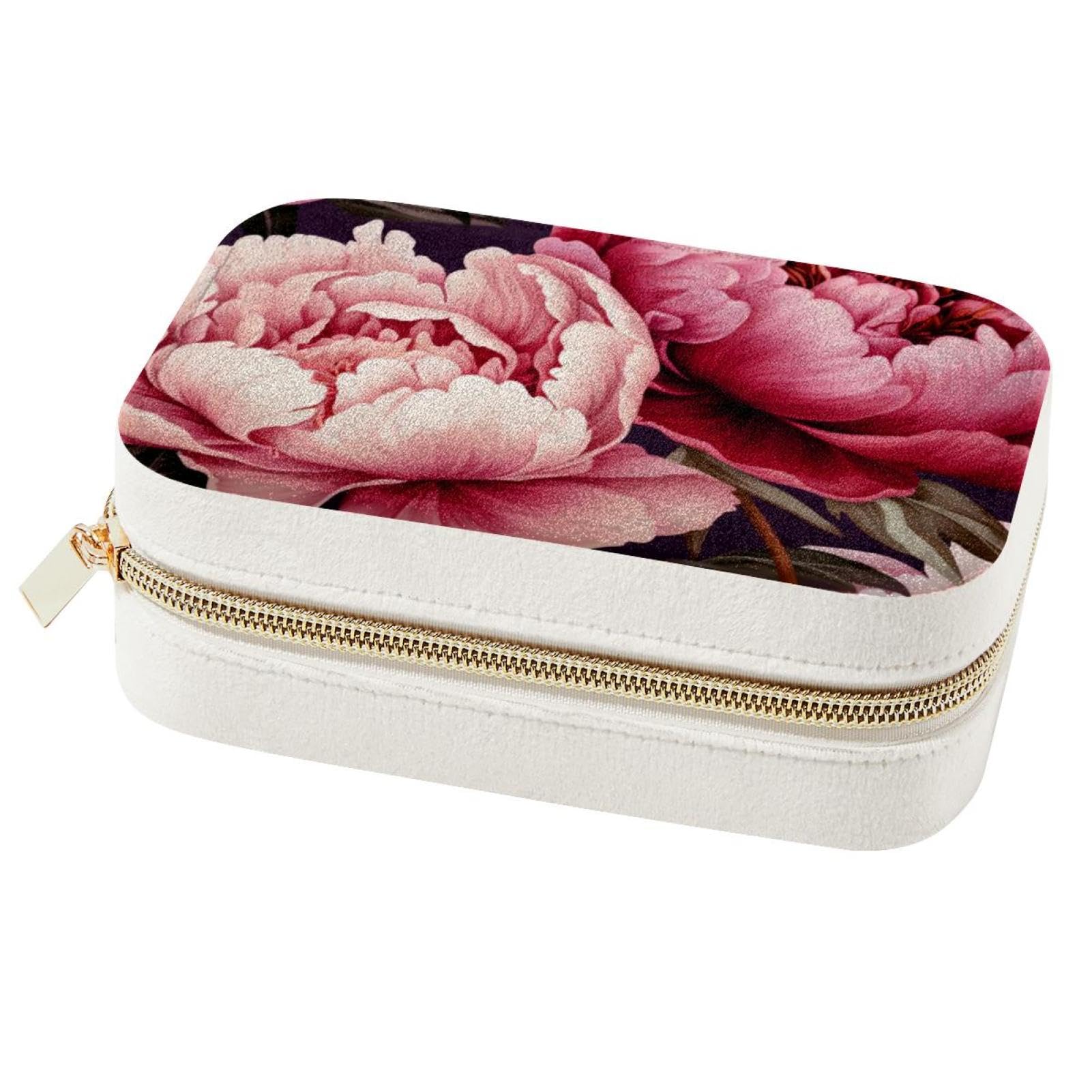 Boîte à bijoux pour voyages et déplacements compacte style pivoine chic