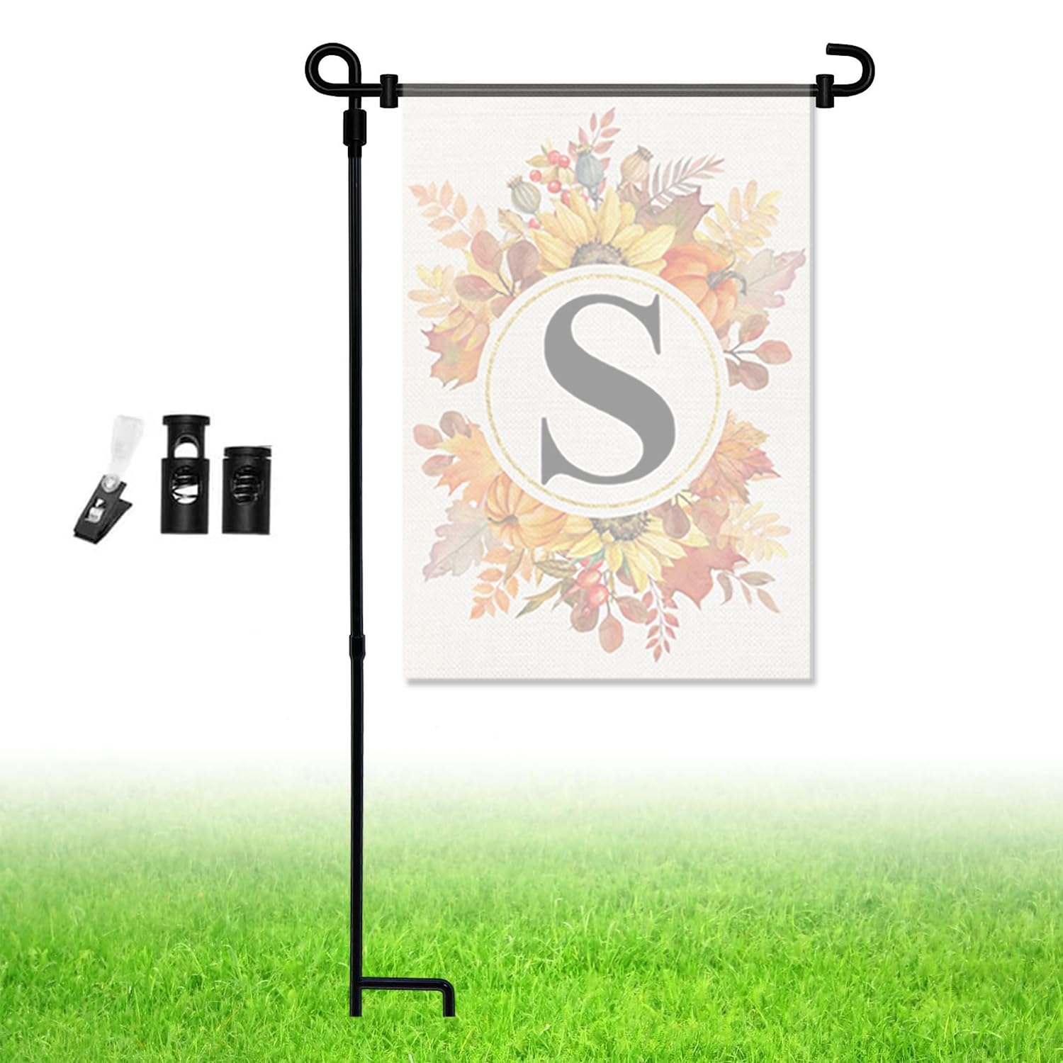 SPNOR Garden Flag Stand, Premium Garden Flag Pole Holder Metal Powder-Coated Weather-Proof Paint with one Tiger Clip and two Spring Stoppers without flag