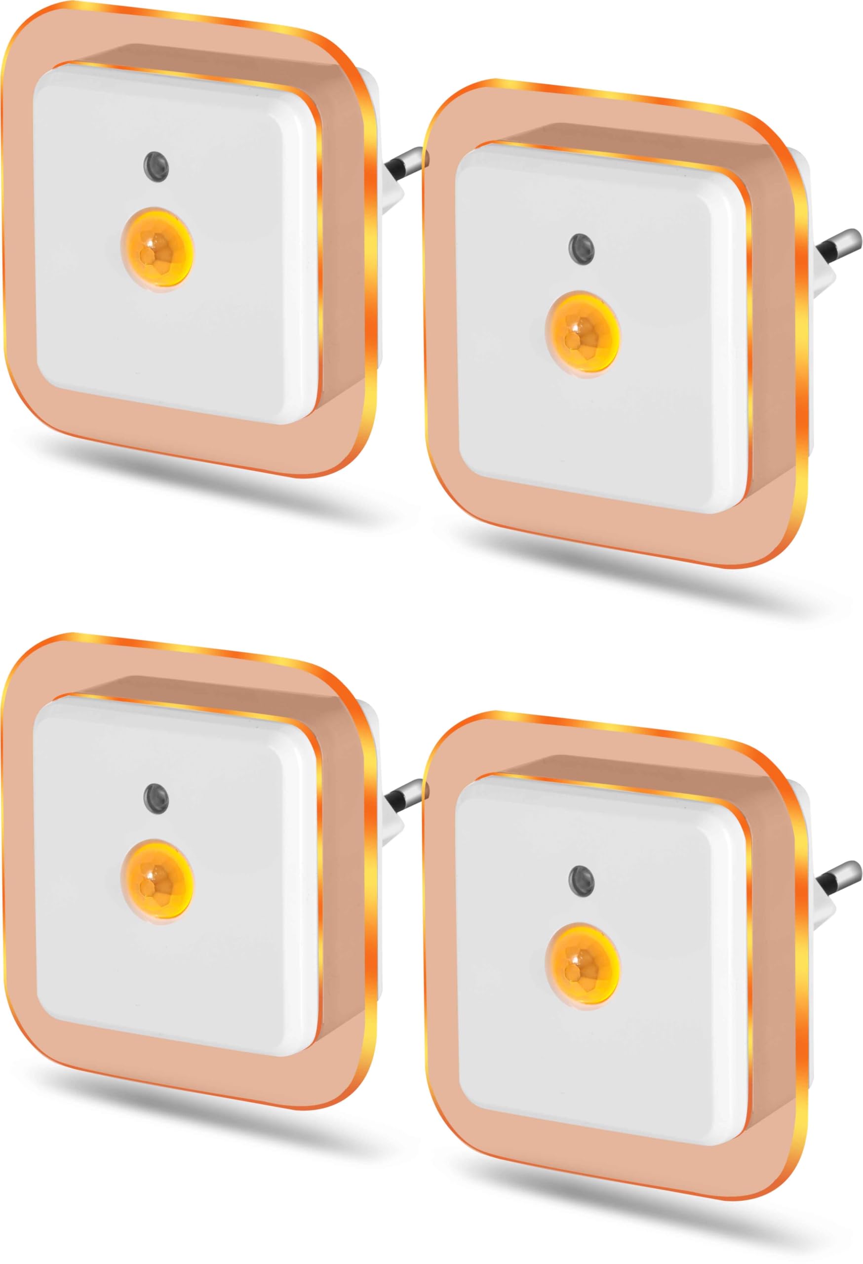 Northpoint LED Nachtlicht Bernsteinweißes Licht (1500-1800K) 2er-Set (4 Stk. Eckig mit Dämmerungssensor und Bewegungsmelder Reichweite 3m Steckdosenbetrieben)
