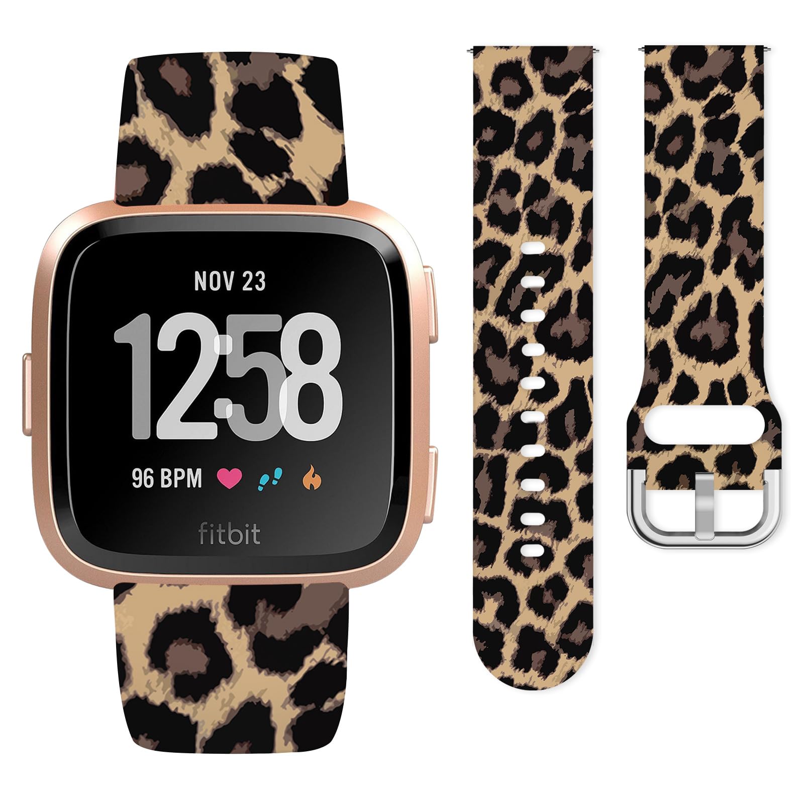 Vozehui Tan Leopard Silicone Straps for Fitbit Versa/Versa 2/Versa Lite, Soft Unique Printing Technology, Waterproof Durable Adjustable Easy Install Comfortable Replacement Band for Women Men — image 1