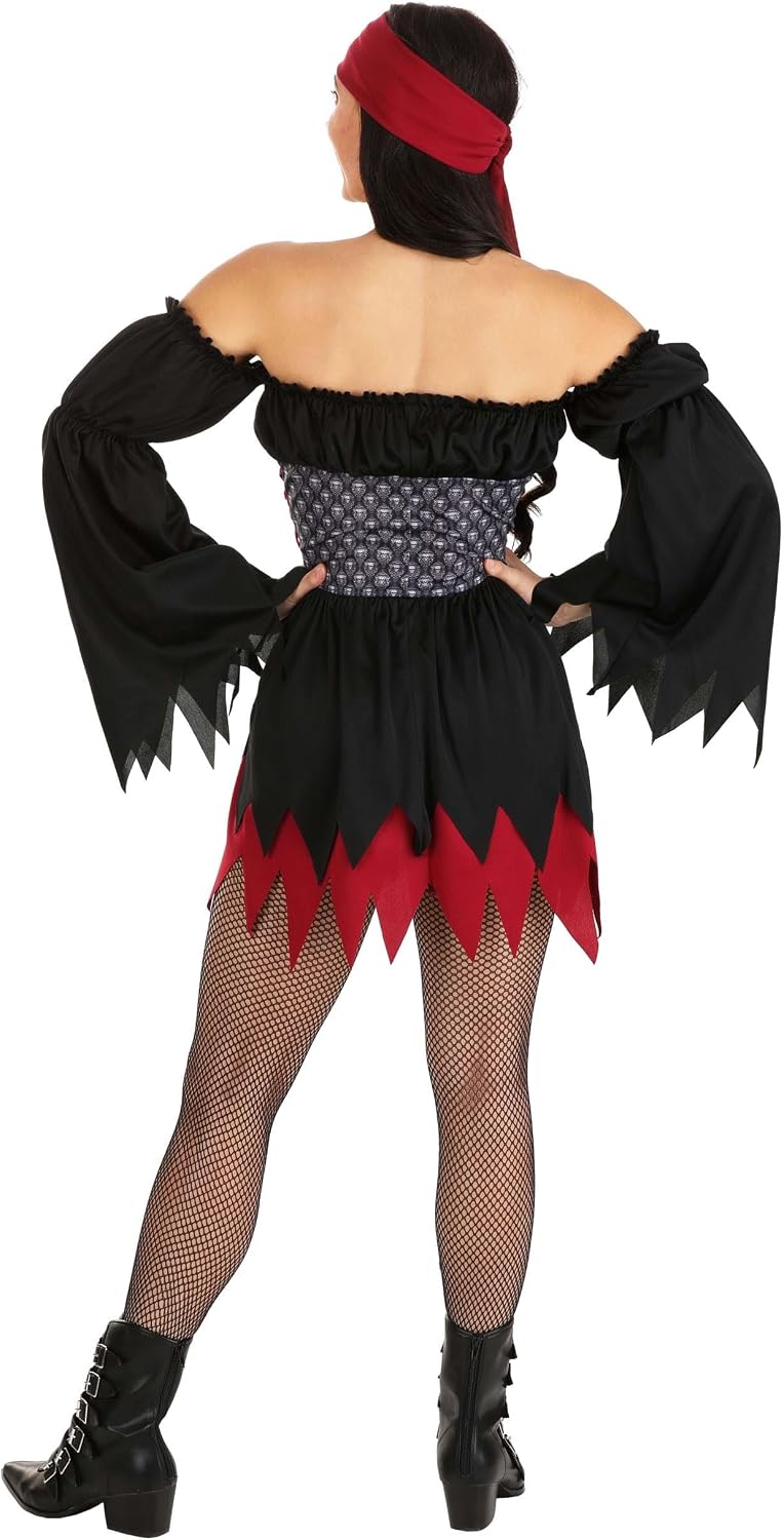 Pop Pirate Costume For Woman, Swashbuckling Pirate Costume Dress With Sewn-in Corset And Head Scarf