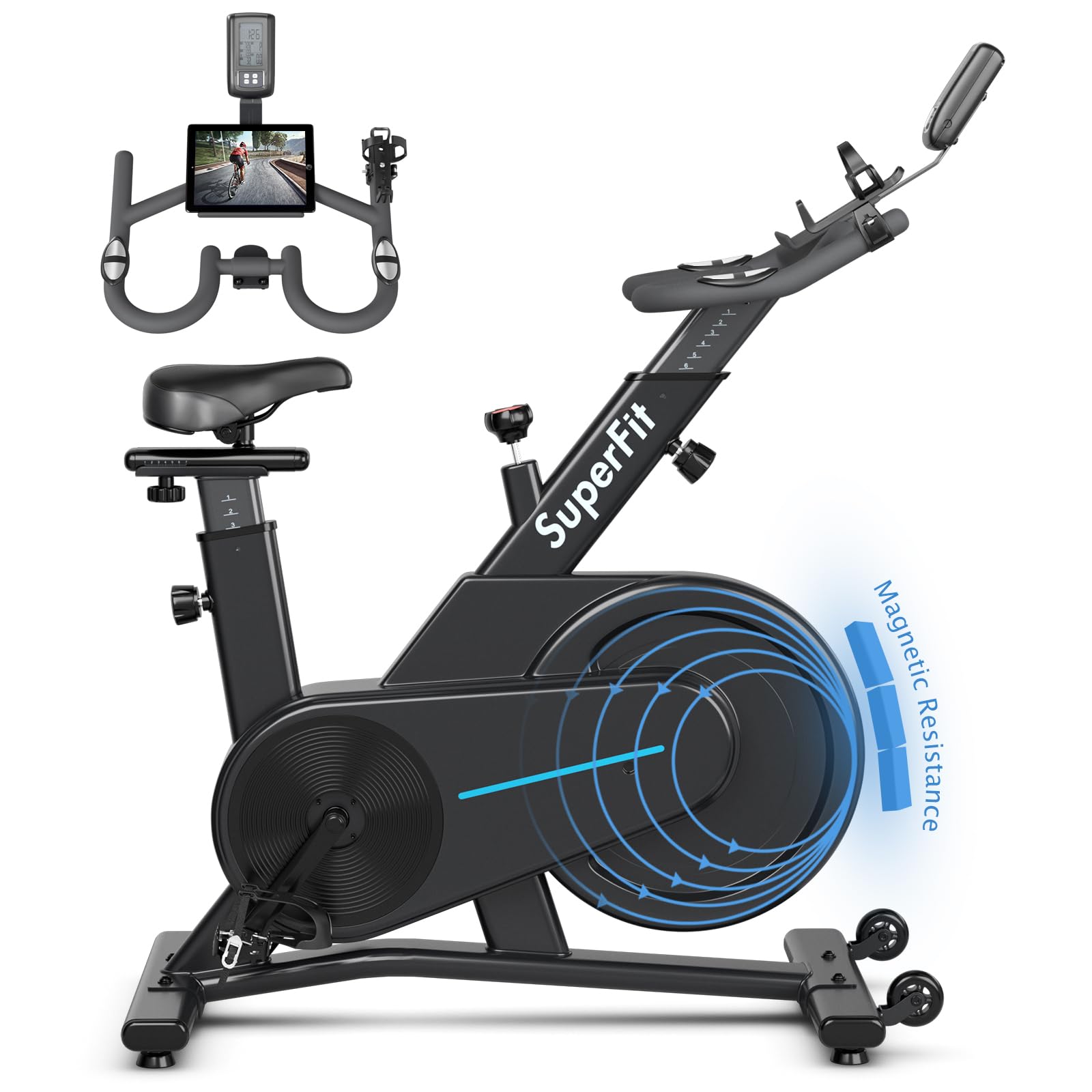 Diagram showing adjustable seat and handlebar with height and distance measurements