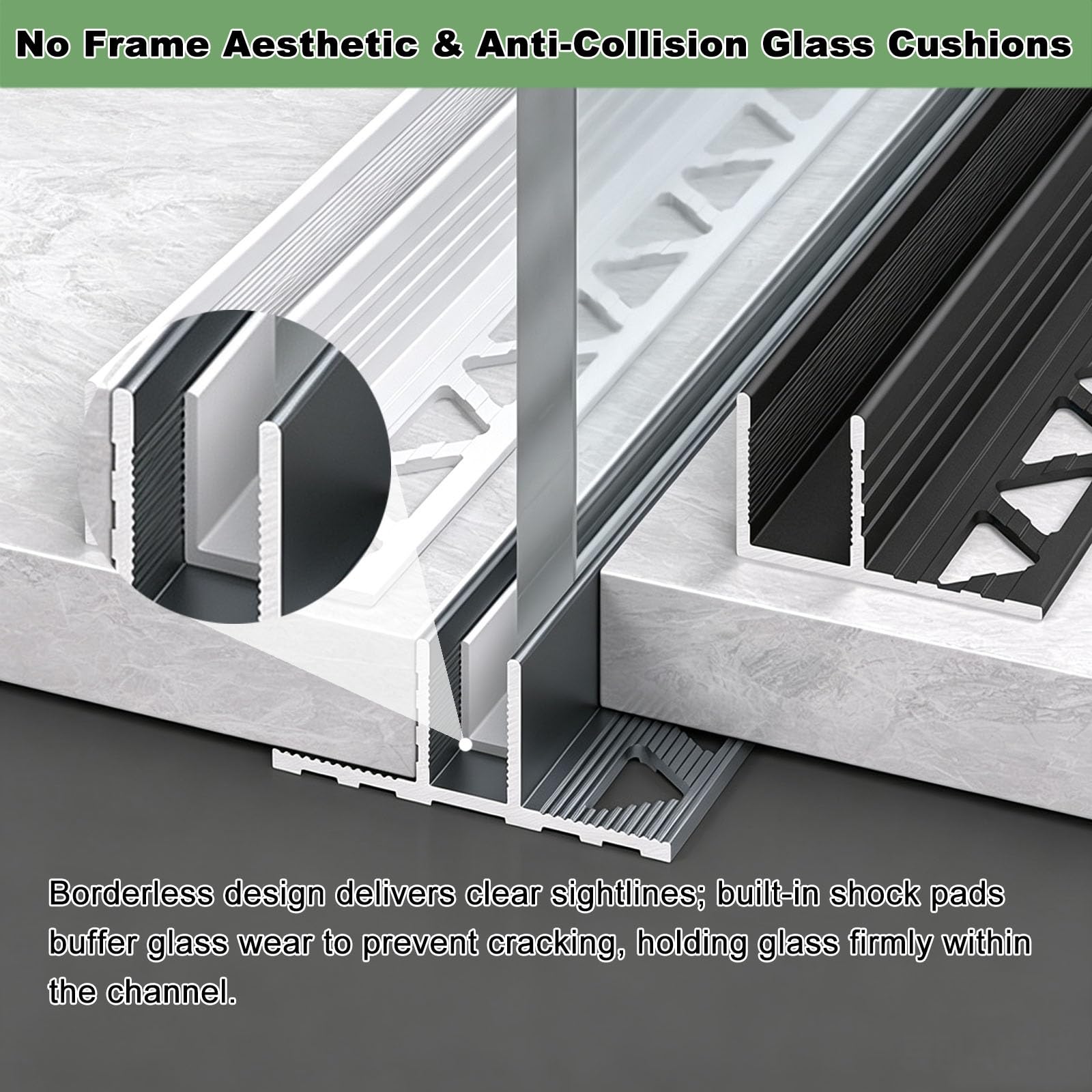 Perfil de aluminio tipo T para mampara de ducha con junta de PVC | Estructura sólida, perfil resistente al óxido e impermeable, canal de sujeción para el cristal(10mm Gray,150cm/59.1")